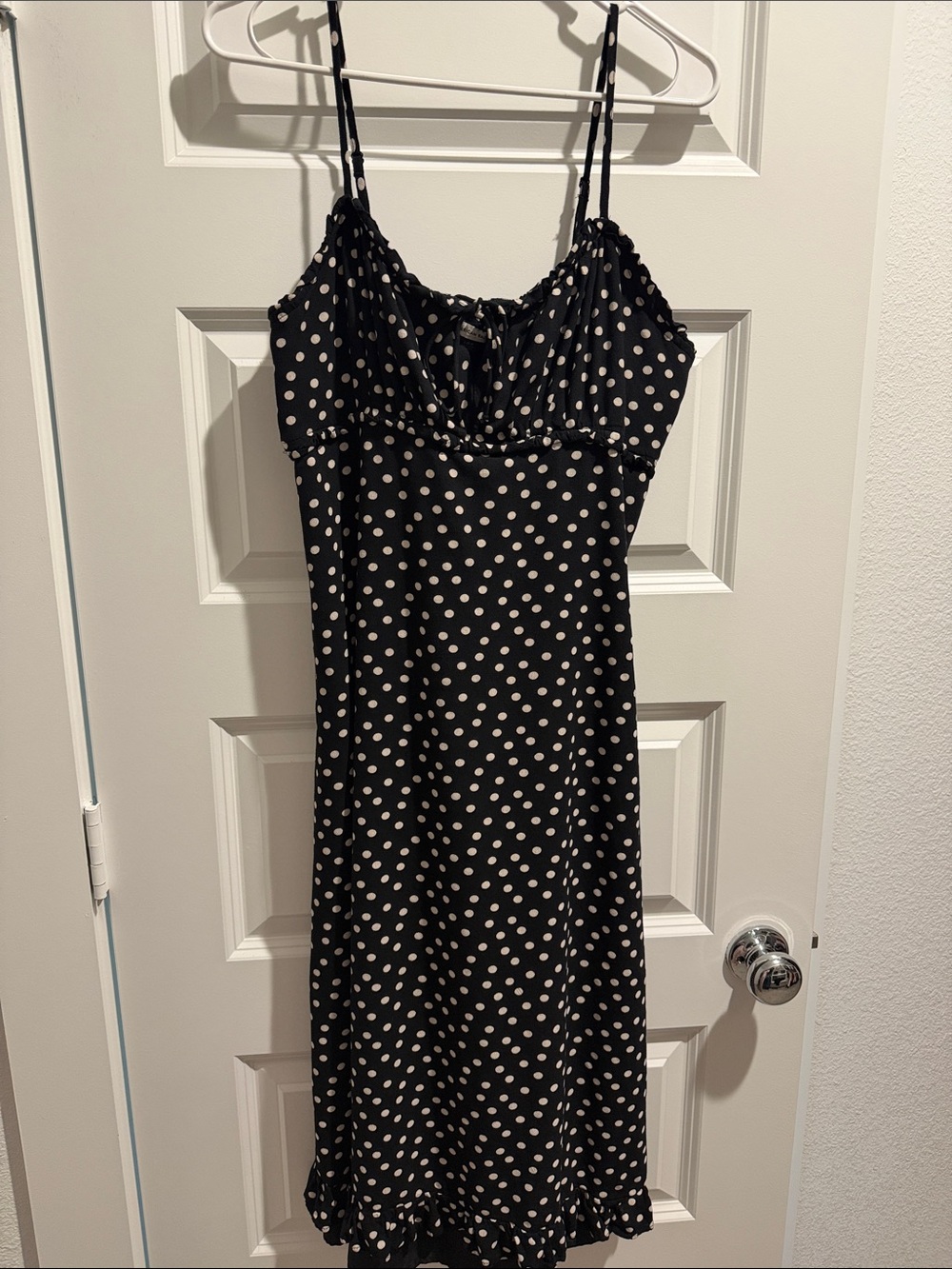 American Eagle Outfitters Black Midi Dress with White Polka Dots